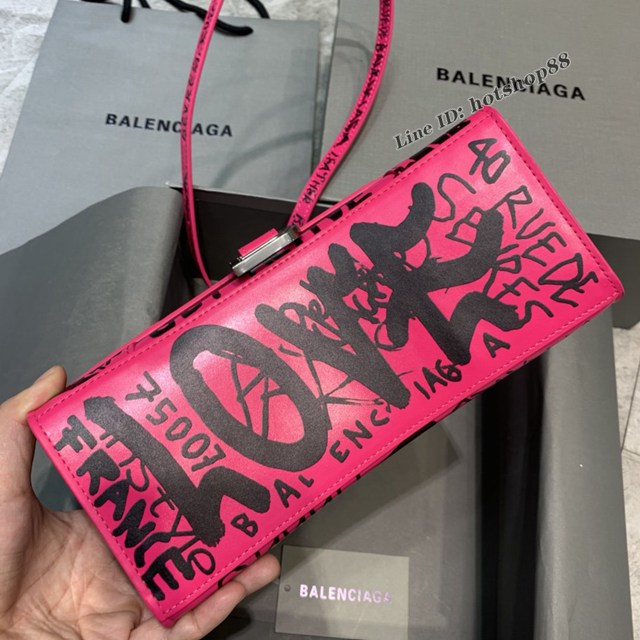 Balenciaga專櫃新款小號手提肩背女包原單沙漏包 巴黎世家塗鴉玫紅色沙漏包 fyj1397